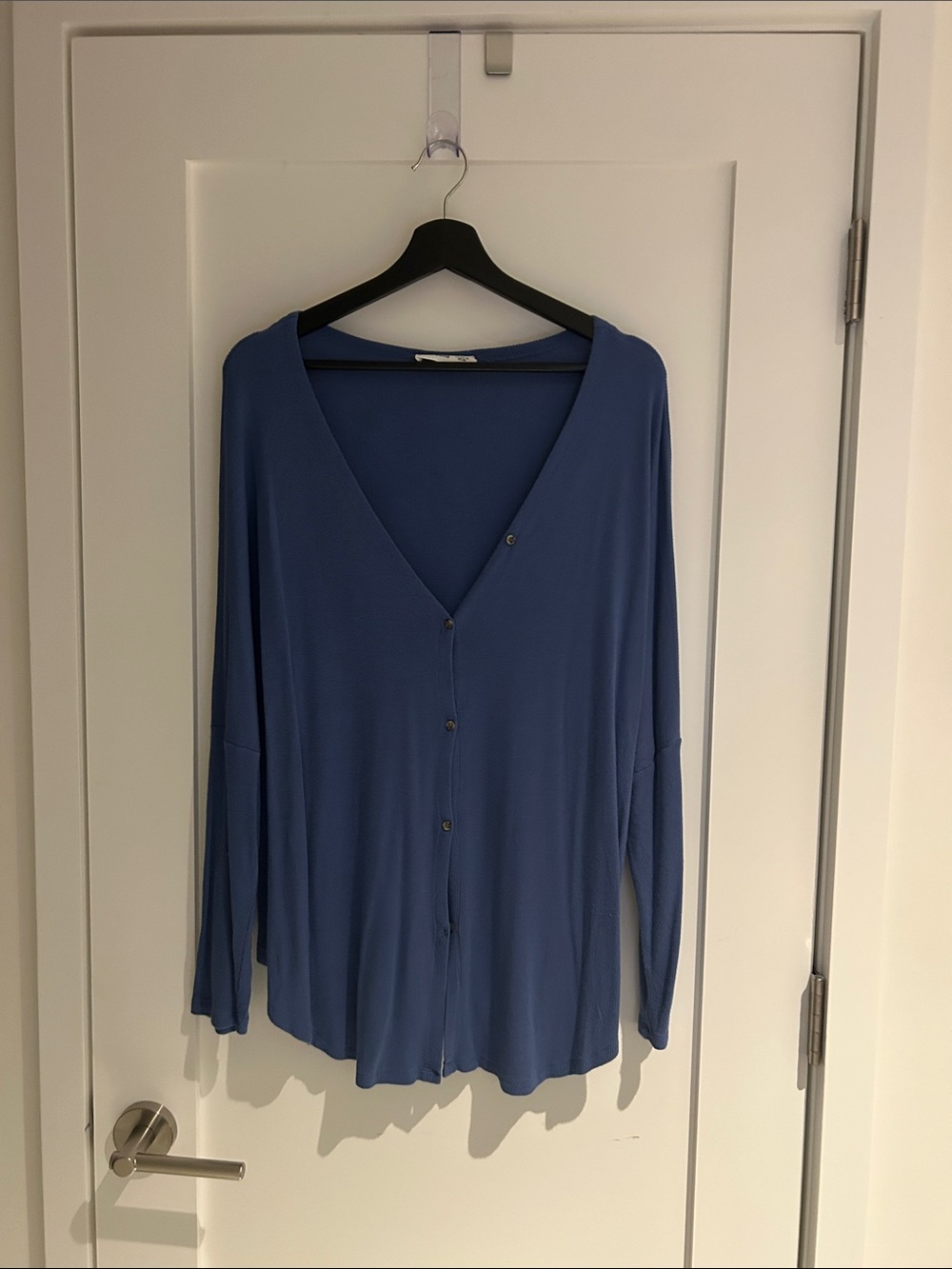 Mango Ribbed Crewneck Top in Deep Blue